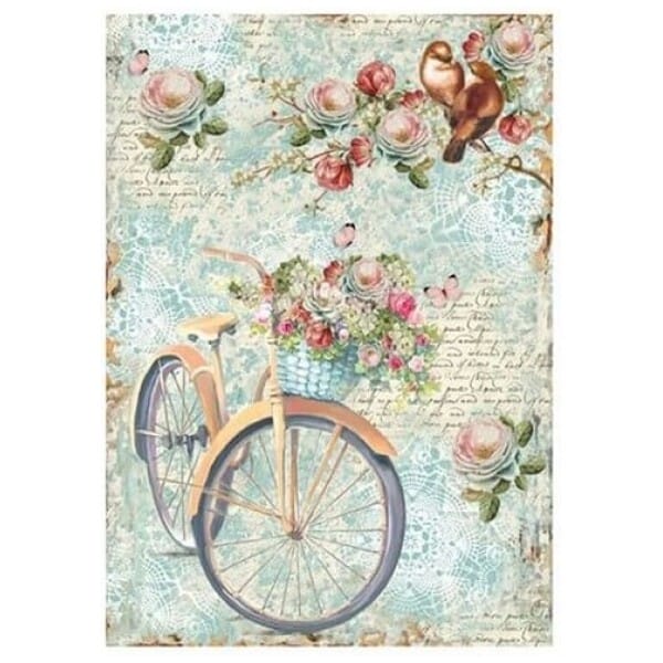Ριζόχαρτο Stamperia 21x29cm, Bike and branch with flowers - Image 1