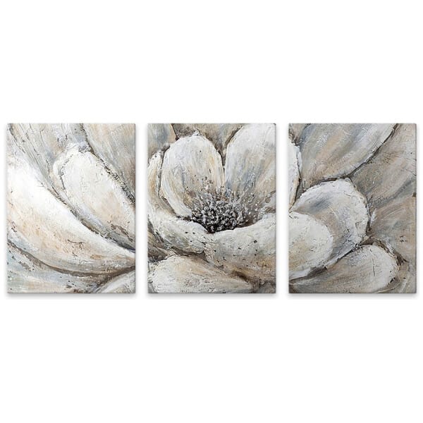 Πίνακας σε καμβά "Silver Flowers"  τρίπτυχος ψηφιακής εκτύπωσης 126x55x3εκ. - Image 1