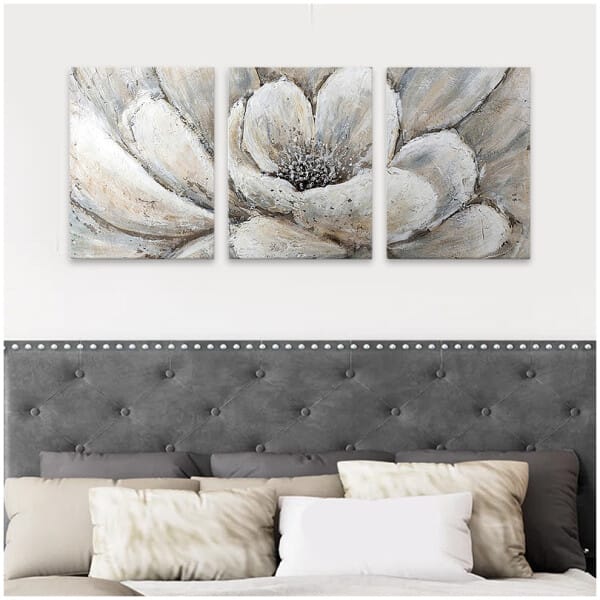 Πίνακας σε καμβά "Silver Flowers"  τρίπτυχος ψηφιακής εκτύπωσης 126x55x3εκ. - Image 2