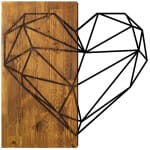Διακοσμητικό τοίχου Heart  ξύλινο - μεταλλικό χρώμα καρυδί - μαύρο 58x3x58εκ.