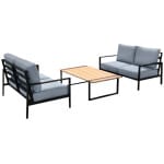 Σαλόνι κήπου Ermis  σετ 3 τμχ μέταλλο - ξύλο χρώμα μαύρο - γκρι - Image 2