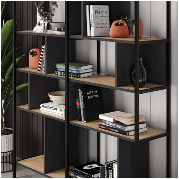 Βιβλιοθήκη Maxi  χρώμα sapphire oak - silky black 144x35x175εκ. - Image 3