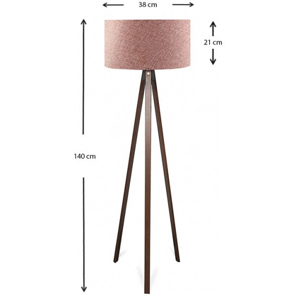 Φωτιστικό δαπέδου Rosling  Mdf/ύφασμα Pvc χρώμα καρυδί - dusty rose 38x38x140εκ. - Image 3