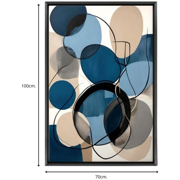 Πίνακας σε καμβά "Blue and Beige Abstract"  ψηφιακής εκτύπωσης με κορνίζα χρώμα μαύρο 70x100x3εκ. - Image 3
