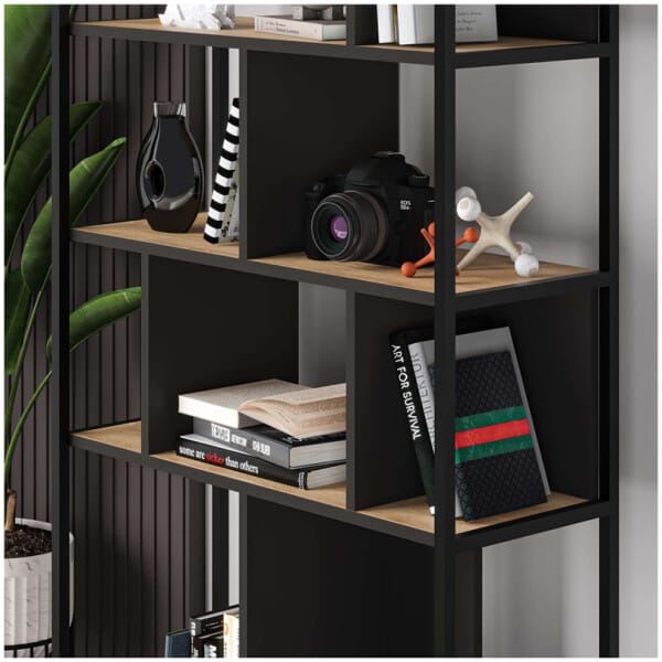 Βιβλιοθήκη Midi  χρώμα sapphire oak - silky black 88x35x175εκ. - Image 3