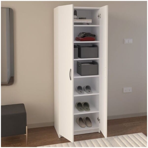Παπουτσοθήκη Renso  δίφυλλη χρώμα λευκό 59,8x37,8x178,5εκ. - Image 3