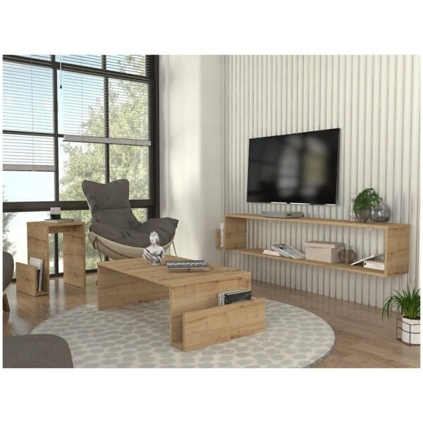 Έπιπλο τηλεόρασης επιτοίχιο Regnar  χρώμα sapphire oak 168,6x25x31,8εκ. - Image 3