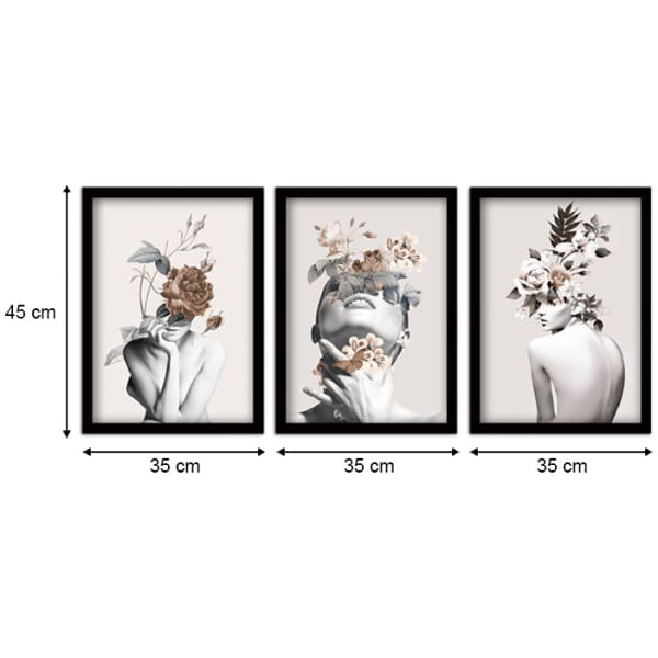 Πίνακας "Flower Girls"  3 τμχ. σε πλαίσιο 35x45x2εκ. - Image 3