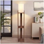 Φωτιστικό δαπέδου Verma I  E27 Mdf/ύφασμα Pvc χρώμα καρυδί - κρεμ 18,5x18,5x142εκ. - Image 2