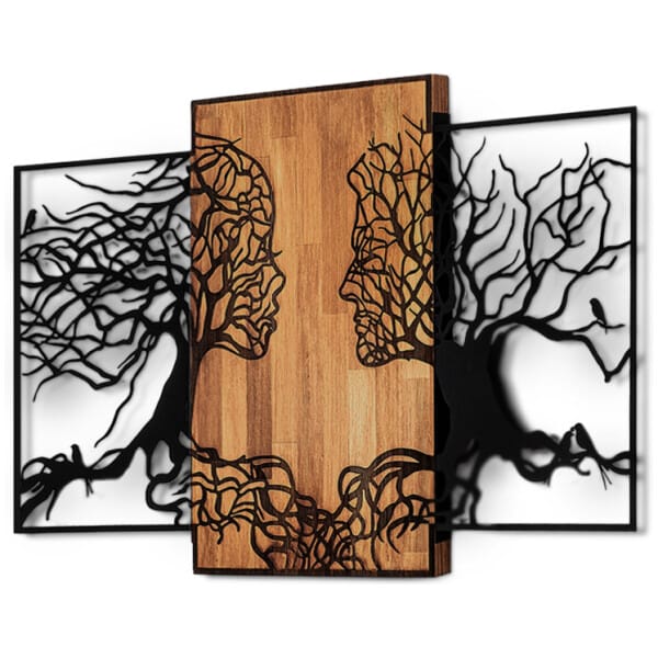 Διακοσμητικό τοίχου Tree Love  ξύλινο - μεταλλικό χρώμα καρυδί - μαύρο 125x3x79εκ. - Image 3