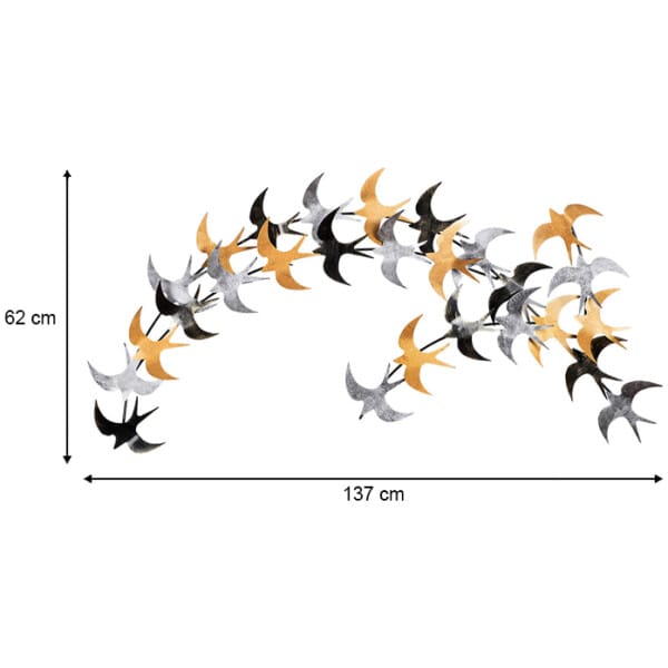 Διακοσμητικό τοίχου Birds  μεταλλικό χρώμα μαύρο - bronze - ασημί 137x62εκ. - Image 3