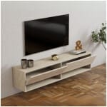 Έπιπλο τηλεόρασης επιτοίχιο Arges  χρώμα travertine 140x29,6x30εκ. - Image 2