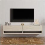 Έπιπλο τηλεόρασης επιτοίχιο Arges  χρώμα travertine 140x29,6x30εκ. - Image 3