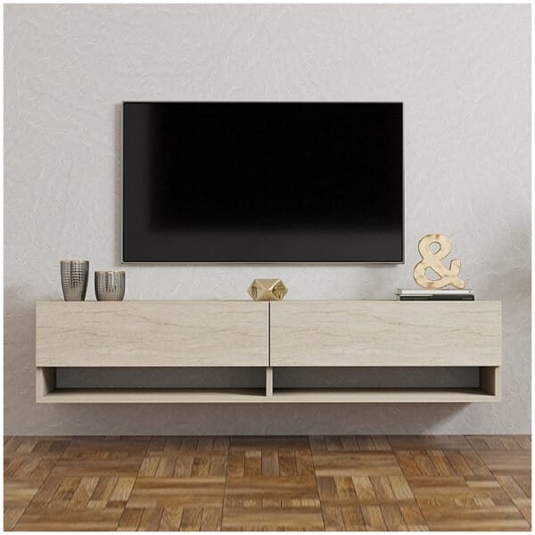 Έπιπλο τηλεόρασης επιτοίχιο Arges  χρώμα travertine 140x29,6x30εκ. - Image 3