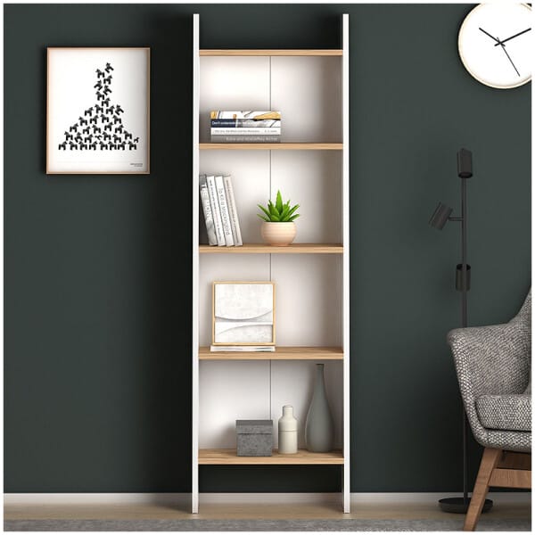 Βιβλιοθήκη μελαμίνης Flora  χρώμα white pine 52x25x158εκ. - Image 3