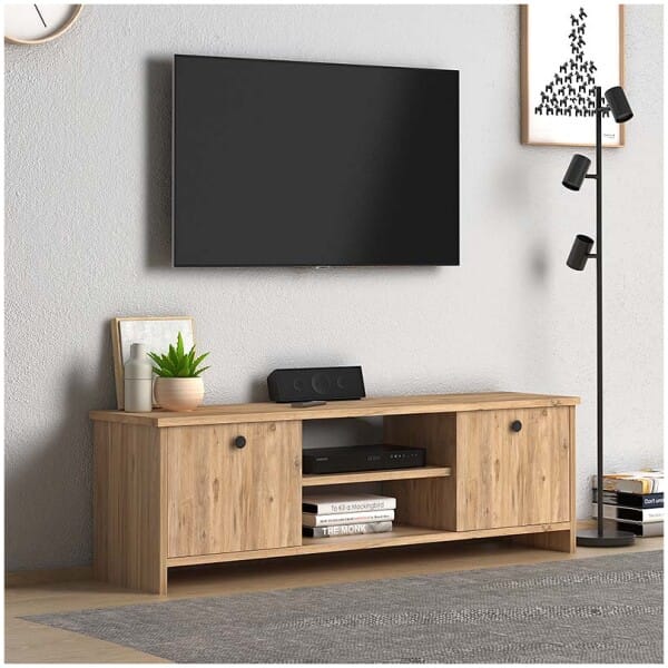 Έπιπλο τηλεόρασης Cube  από μελαμίνη χρώμα pine 120x30x40εκ. - Image 2