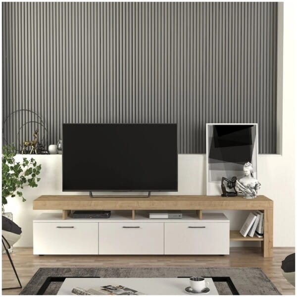 Έπιπλο τηλεόρασης Acnes  χρώμα λευκό - sapphire oak 220x40x52εκ. - Image 3