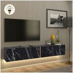 Έπιπλο τηλεόρασης επιτοίχιο Figure  με LED χρώμα μαύρο εφέ μαρμάρου 181,8x31,7x30εκ.