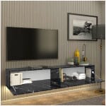 Έπιπλο τηλεόρασης επιτοίχιο Figure  με LED χρώμα μαύρο εφέ μαρμάρου 181,8x31,7x30εκ. - Image 2