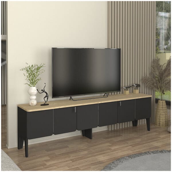 Έπιπλο τηλεόρασης Pedro  χρώμα ανθρακί - rota oak 180x35x50,7εκ. - Image 3