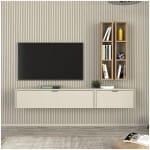 Σύνθεση τηλεόρασης επιτοίχια Edgar χρώμα sandstone - sepet oak 198,4x29,6x148,5εκ. - Image 2