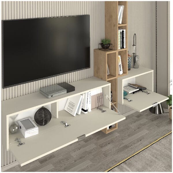Σύνθεση τηλεόρασης επιτοίχια Edgar χρώμα sandstone - sepet oak 198,4x29,6x148,5εκ. - Image 3