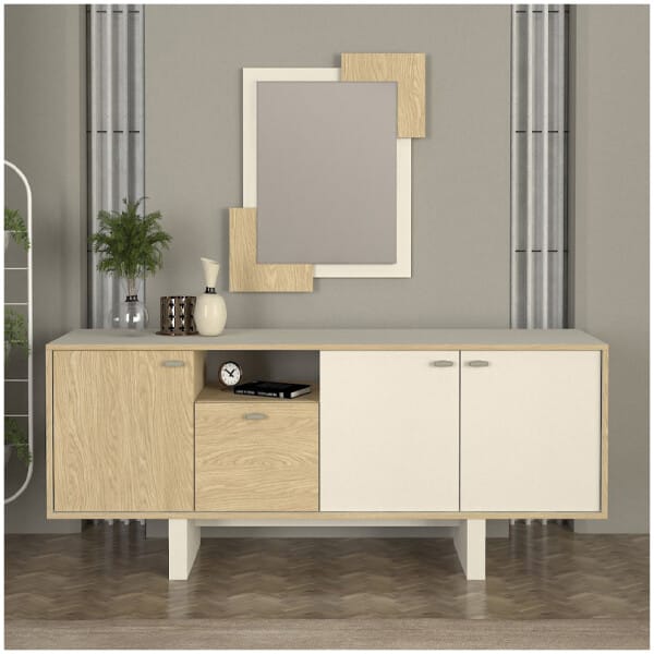 Καθρέπτης τοίχου Selinos Μegapap χρώμα sandstone - rota oak 65x2,2x85εκ. - Image 3