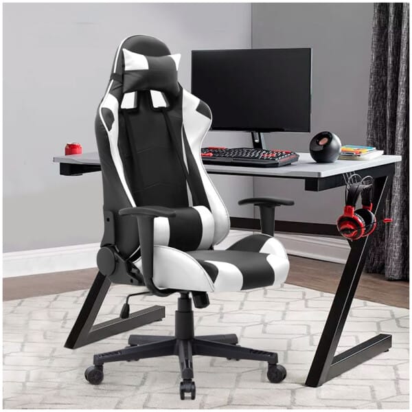 Καρέκλα γραφείου Gaming Alonso  από τεχνόδερμα χρώμα λευκό - μαύρο 67x70x125/135 εκ. - Image 3