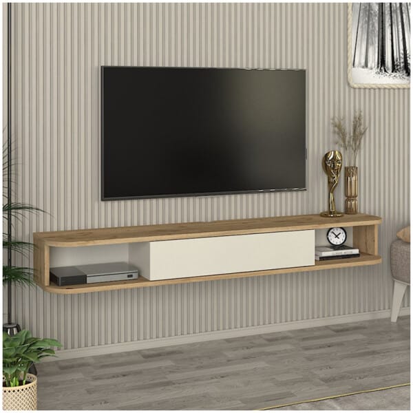 Έπιπλο τηλεόρασης επιτοίχιο Cross  με LED χρώμα sepet oak - sandstone 150x29,6x19,2εκ. - Image 3