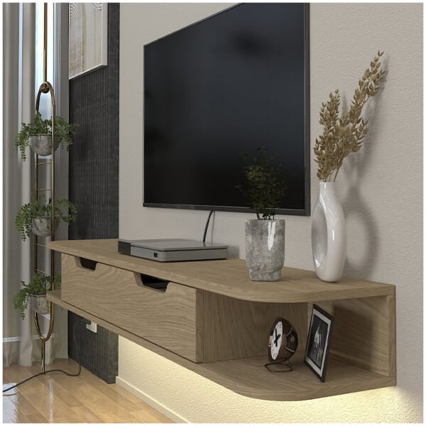Έπιπλο τηλεόρασης επιτοίχιο Noland  με LED χρώμα rota oak 150x35x19,2εκ. - Image 3
