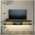 Έπιπλο τηλεόρασης επιτοίχιο Perk  με LED χρώμα ανθρακί - sepet oak 150x35x19,2εκ. - Image 3