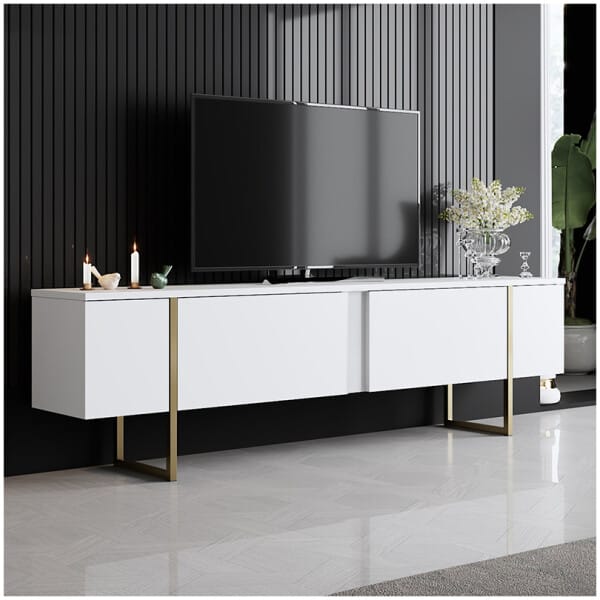 Έπιπλο τηλεόρασης Luxe  χρώμα λευκό - χρυσό 180x30x50εκ. - Image 2