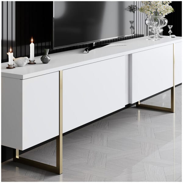 Έπιπλο τηλεόρασης Luxe  χρώμα λευκό - χρυσό 180x30x50εκ. - Image 3