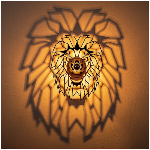 Απλίκα τοίχου Lion  E27 MDF χρώμα μαύρο 39x12x49εκ. - Image 2