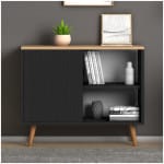 Κονσόλα - μπουφές μελαμίνης Luce  χρώμα μαύρο antique - oak 80x35x66εκ. - Image 2