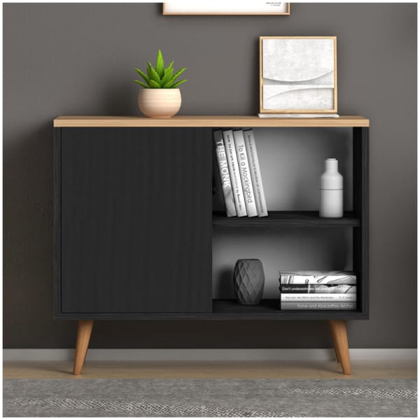 Κονσόλα - μπουφές μελαμίνης Luce  χρώμα μαύρο antique - oak 80x35x66εκ. - Image 2