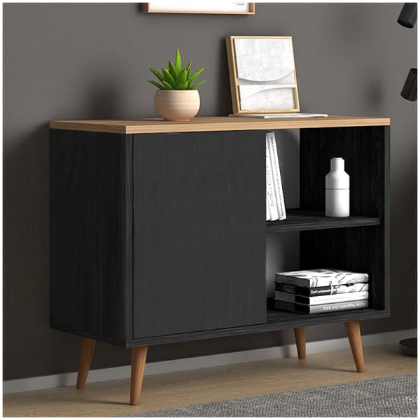 Κονσόλα - μπουφές μελαμίνης Luce  χρώμα μαύρο antique - oak 80x35x66εκ. - Image 3