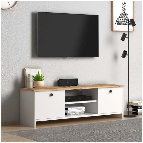 Έπιπλο τηλεόρασης Cube  από μελαμίνη χρώμα pine - white 120x30x40εκ. - Image 2