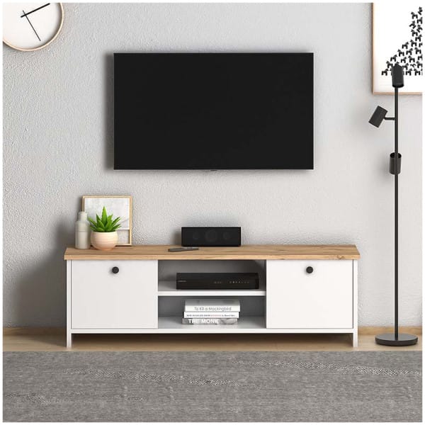 Έπιπλο τηλεόρασης Cube  από μελαμίνη χρώμα pine - white 120x30x40εκ. - Image 3