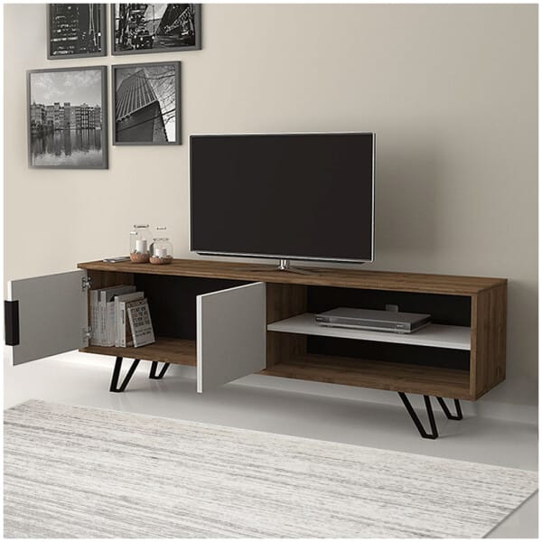 Έπιπλο τηλεόρασης Foot  χρώμα καρυδί - λευκό 160x35x49εκ. - Image 4