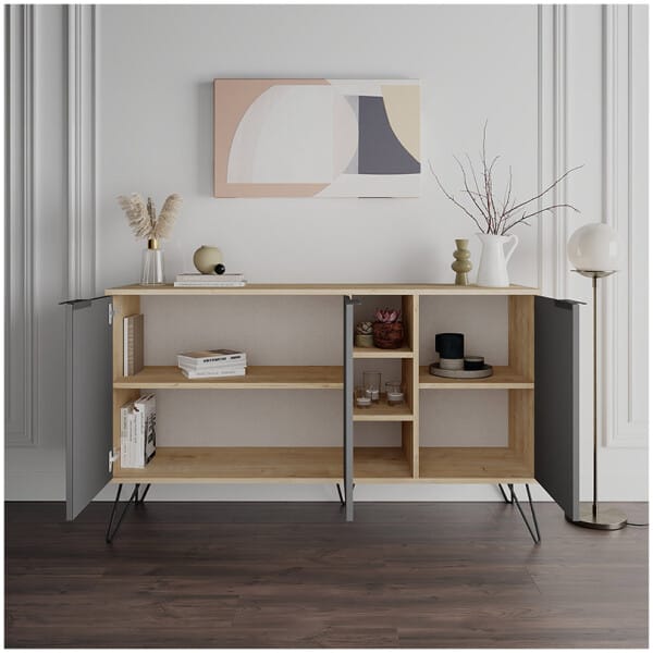 Μπουφές Clara  χρώμα φυσικό οξιάς - ανθρακί 142x35,6x83εκ. - Image 4