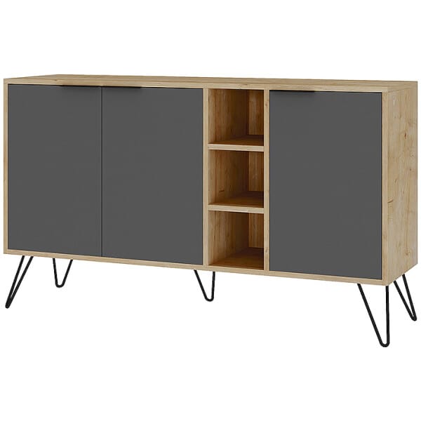 Μπουφές Clara  χρώμα φυσικό οξιάς - ανθρακί 142x35,6x83εκ. - Image 5