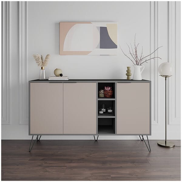 Μπουφές Clara  χρώμα ανθρακί - ανοιχτή μόκα 142x35,6x83εκ.