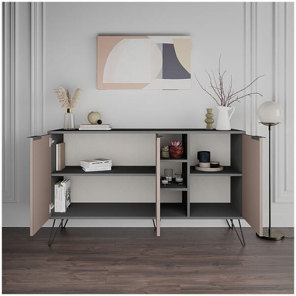 Μπουφές Clara  χρώμα ανθρακί - ανοιχτή μόκα 142x35,6x83εκ. - Image 4