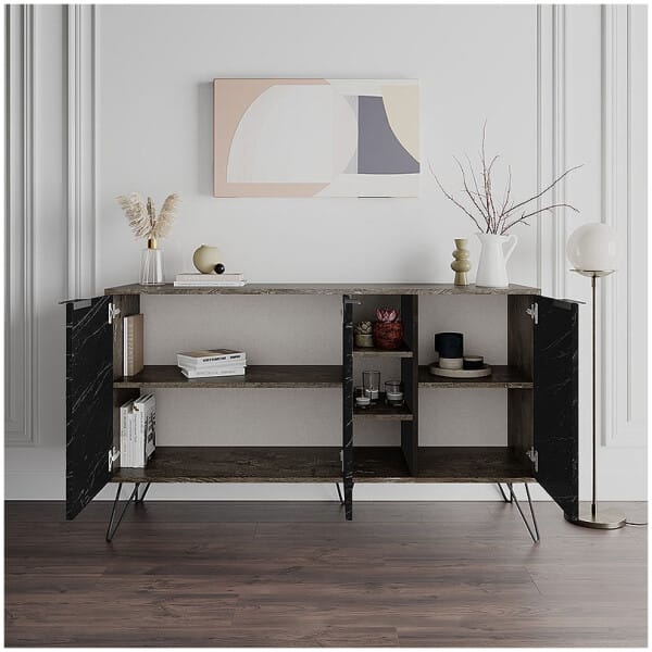 Μπουφές Clara  χρώμα dark coffee - μαύρο εφέ μαρμάρου 142x35,6x83εκ. - Image 4