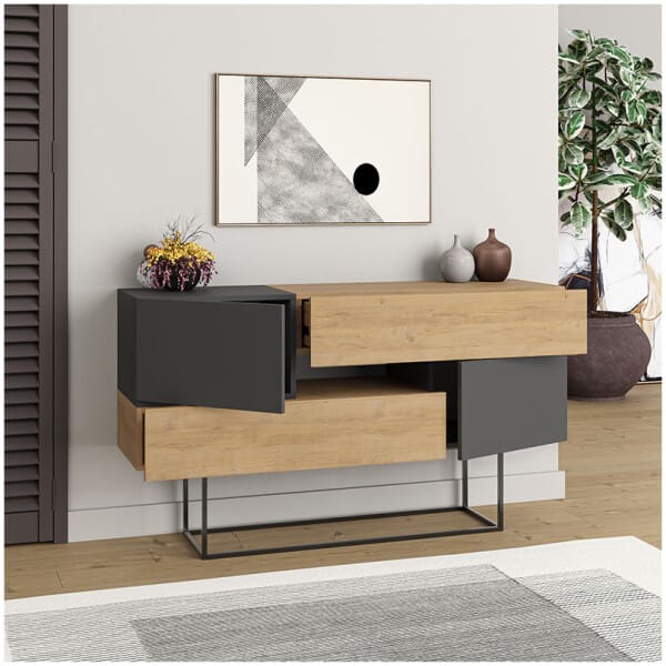 Μπουφές Eros  φυσικό οξιάς - ανθρακί 145x40x82εκ. - Image 4