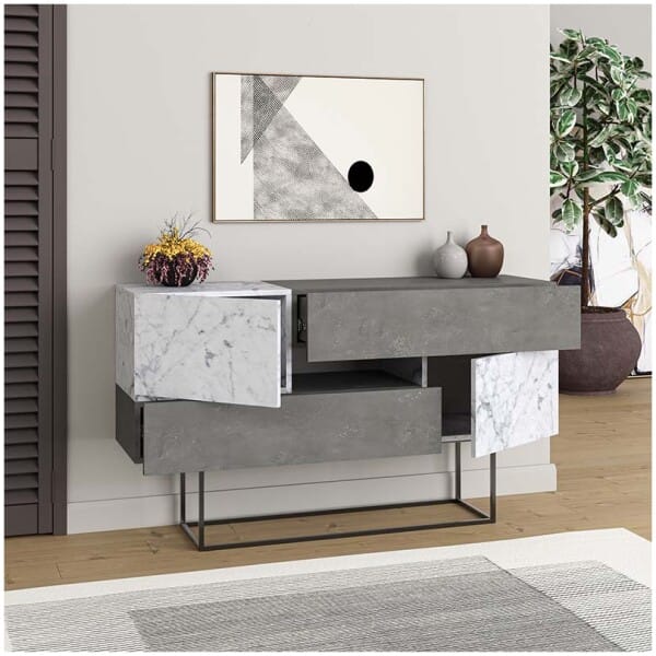 Μπουφές Eros  γκρι ρετρό - λευκό εφέ μαρμάρου 145x40x82εκ. - Image 4
