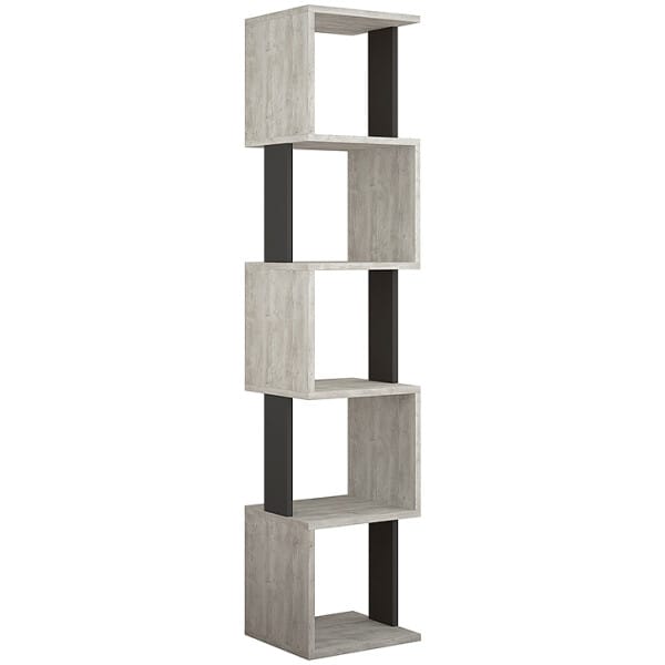Βιβλιοθήκη Piri  χρώμα λευκό αντικέ - ανθρακί 35x30x161εκ. - Image 4