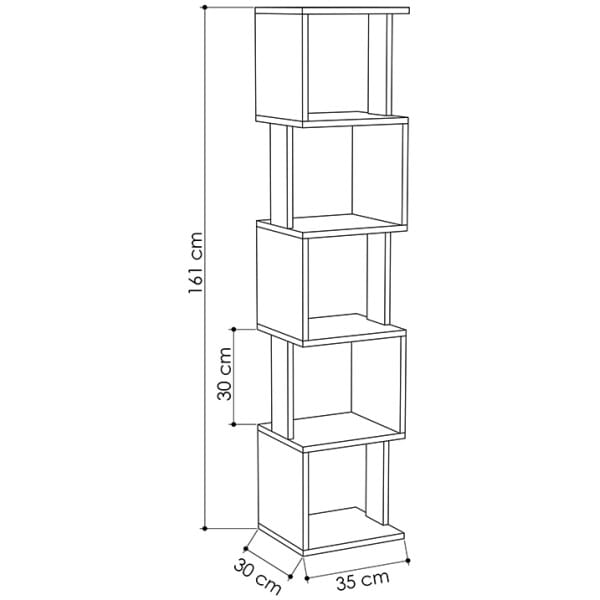 Βιβλιοθήκη Piri  χρώμα λευκό αντικέ - ανθρακί 35x30x161εκ. - Image 5