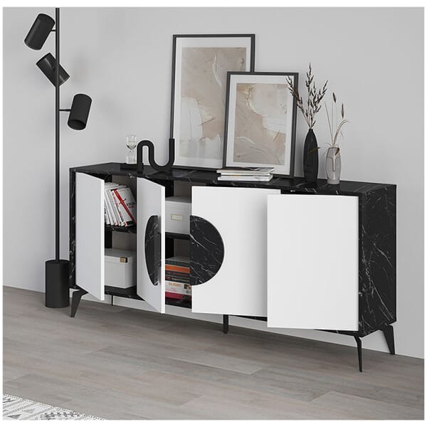 Μπουφές Gora  χρώμα μαύρο εφέ μαρμάρου - λευκό 180x35,6x82εκ. - Image 4